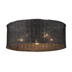 Erma 22.5 in. 5-Light Matte Black Flush Mount with Black Wicker Shade by Golden Lighting -Golden Lighting Shop matte black golden lighting flush mount lights 1084 5fm blk bw 4f 1000
