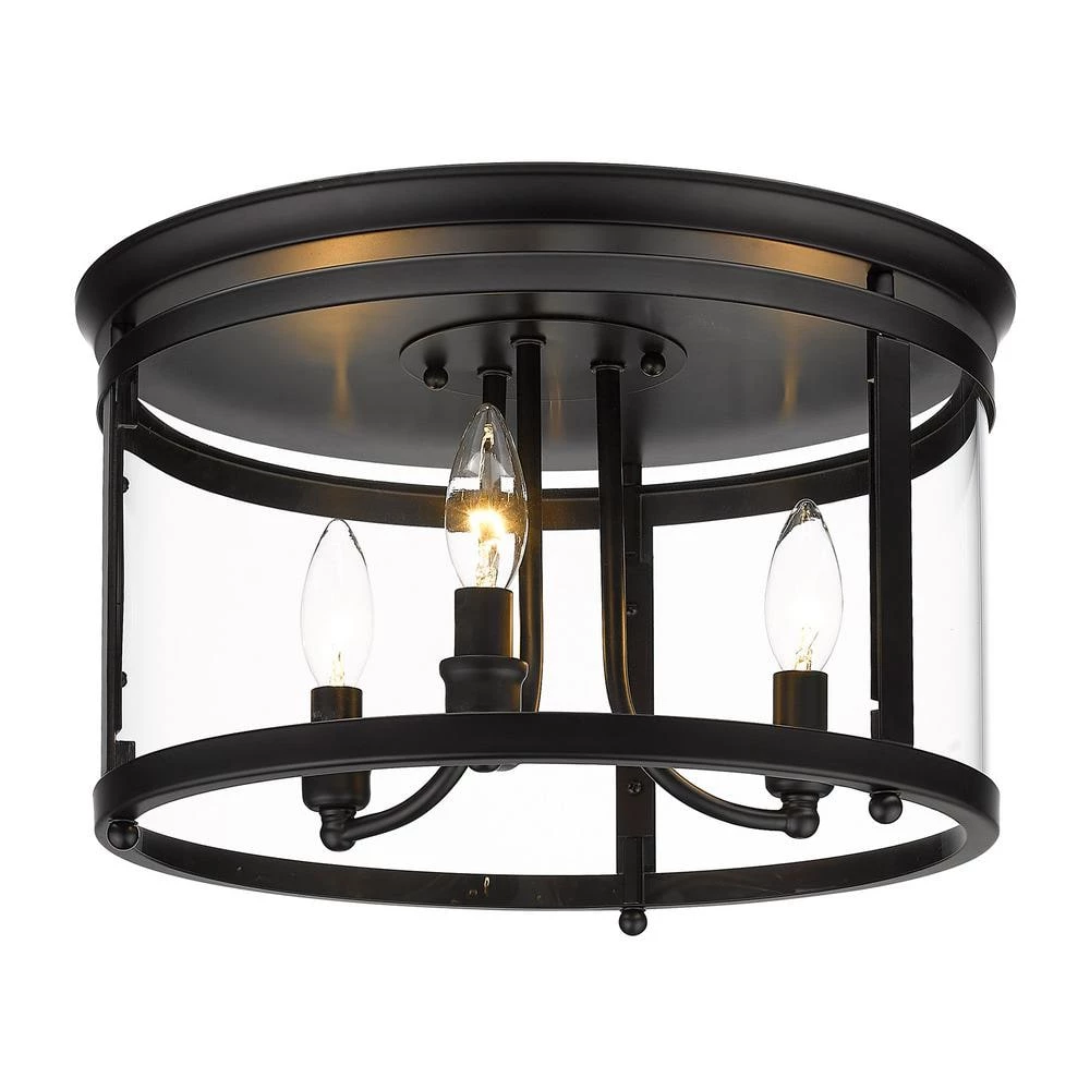 Payton 14.75 in. 3-Light Matte Black Flush Mount by Golden Lighting 3 Payton 14.75 in. 3-Light Matte Black Flush Mount by Golden Lighting