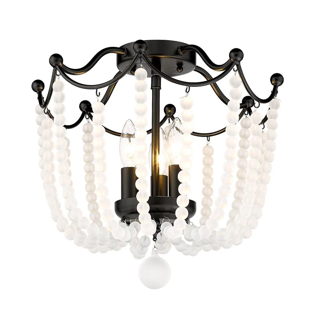 Tiara 13.75 in. Matte Black Semi-Flush Mount with Beaded Shade by Golden Lighting 3 Tiara 13.75 in. Matte Black Semi-Flush Mount with Beaded Shade by Golden Lighting