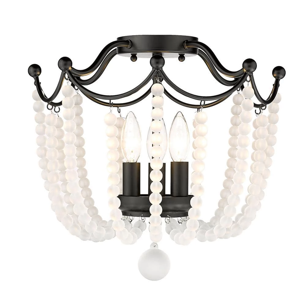 Tiara 13.75 in. Matte Black Semi-Flush Mount with Beaded Shade by Golden Lighting 4 Tiara 13.75 in. Matte Black Semi-Flush Mount with Beaded Shade by Golden Lighting - Image 2
