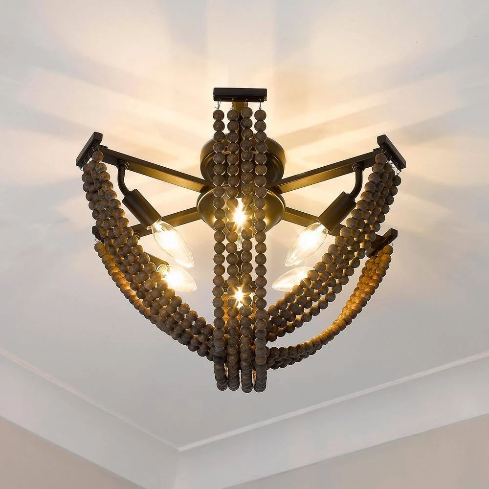 Samba 13.25 in. 6-Light Matte Black Semi-Flush Mount by Golden Lighting 5 Samba 13.25 in. 6-Light Matte Black Semi-Flush Mount by Golden Lighting - Image 3