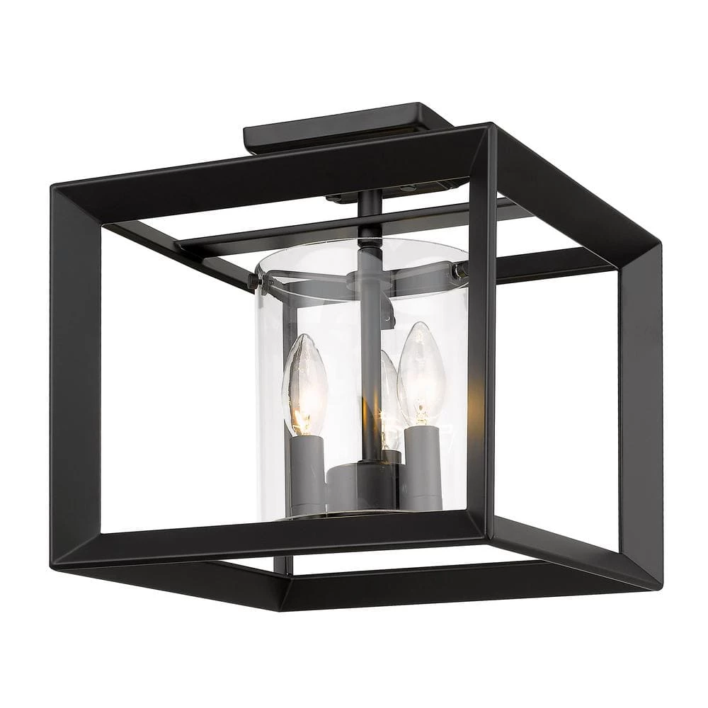 Smyth 12 in. 3-Lights Matte Black Semi-Flush Mount by Golden Lighting 3 Smyth 12 in. 3-Lights Matte Black Semi-Flush Mount by Golden Lighting