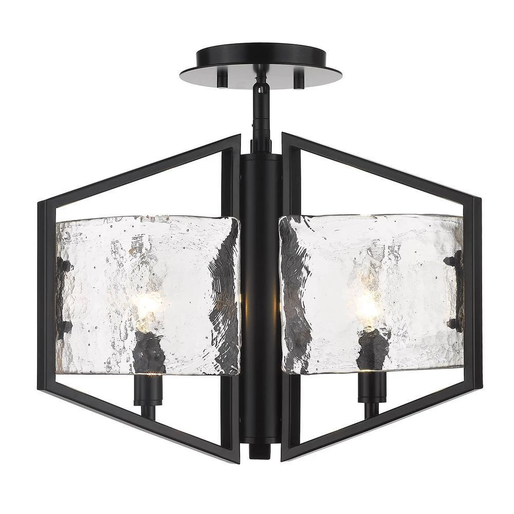 Varsha 16.75 in. 3-Light Matte Black Semi-Flush Mount by Golden Lighting 4 Varsha 16.75 in. 3-Light Matte Black Semi-Flush Mount by Golden Lighting - Image 2