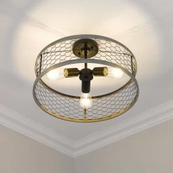 Bailey 17.5 in. 3-Light Matte Black Semi-Flush Mount by Golden Lighting -Golden Lighting Shop matte black golden lighting flush mount lights 3171 3sf blk cw 1f 1000