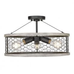 Bailey 17.5 in. 3-Light Matte Black Semi-Flush Mount by Golden Lighting -Golden Lighting Shop matte black golden lighting flush mount lights 3171 3sf blk cw c3 1000