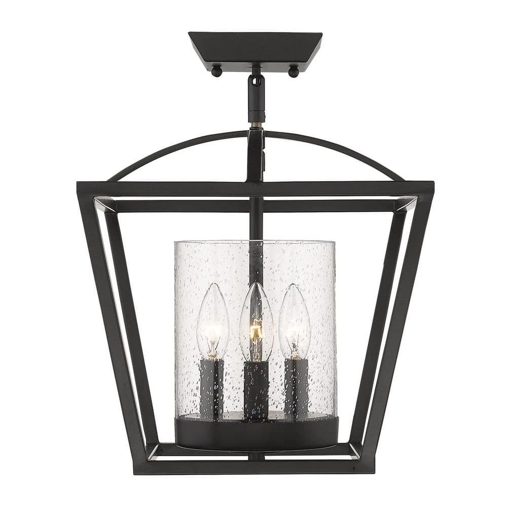 Mercer 12 in. 3-Light Matte Black Semi-Flush Mount by Golden Lighting 5 Mercer 12 in. 3-Light Matte Black Semi-Flush Mount by Golden Lighting - Image 3