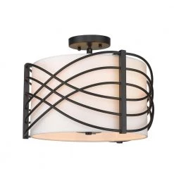 Zara 14 in. 3-Light Matte Black Semi-Flush Mount by Golden Lighting