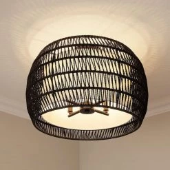 Everly 19 in. 4-Light Matte Black Semi-Flush Mount with Black Rattan Shade by Golden Lighting -Golden Lighting Shop matte black golden lighting flush mount lights 6805 4sf blk mbr 44 1000