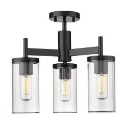 Winslett 16.5 in. 3-Light Matte Black Semi-Flush Mount by Golden Lighting -Golden Lighting Shop matte black golden lighting flush mount lights 7011 3sf blk clr 4f 1000