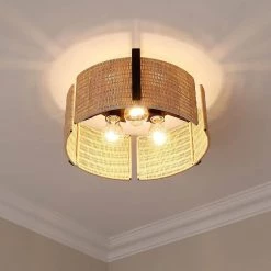 Grove 14 in. 3-Light Matte Black Flush Mount with Wicker Shade by Golden Lighting -Golden Lighting Shop matte black golden lighting flush mount lights 7860 fm blk nw 44 1000