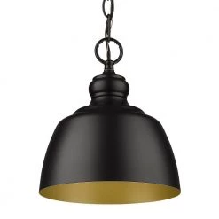 Holmes 1-Light Matte Black Mini Pendant with Matte Black Shade by Golden Lighting