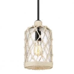 Nassau 1-Light Matte Black Hammered Clear Glass Mini Pendant with Shade by Golden Lighting