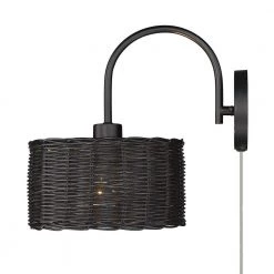 Erma 1-Light Matte Black Wall Sconce with Black Wicker Shade by Golden Lighting 10 Erma 1-Light Matte Black Wall Sconce with Black Wicker Shade by Golden Lighting -Golden Lighting Shop matte black golden lighting vanity lighting 1084 1w blk bw 1f 1000