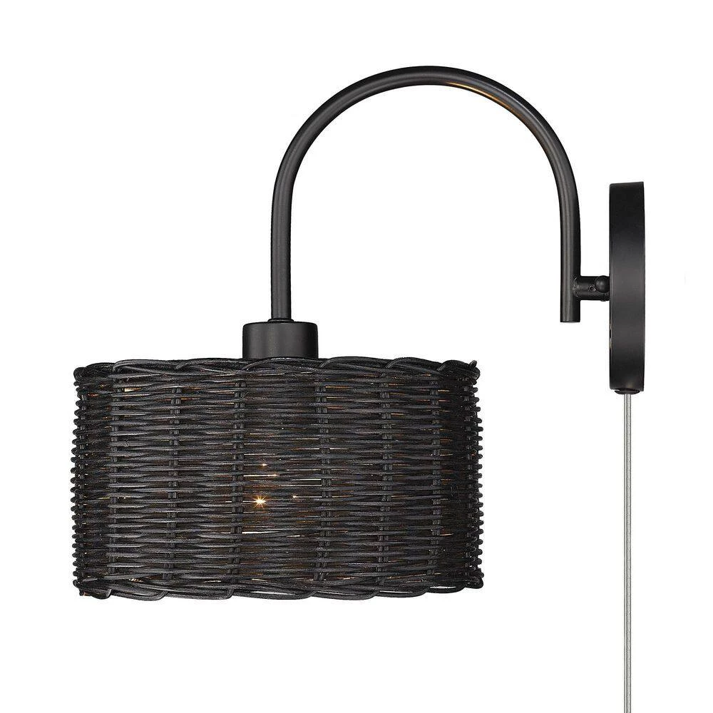 Erma 1-Light Matte Black Wall Sconce with Black Wicker Shade by Golden Lighting 6 Erma 1-Light Matte Black Wall Sconce with Black Wicker Shade by Golden Lighting - Image 4