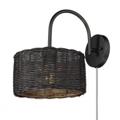 Erma 1-Light Matte Black Wall Sconce with Black Wicker Shade by Golden Lighting 9 Erma 1-Light Matte Black Wall Sconce with Black Wicker Shade by Golden Lighting -Golden Lighting Shop matte black golden lighting vanity lighting 1084 1w blk bw 4f 1000