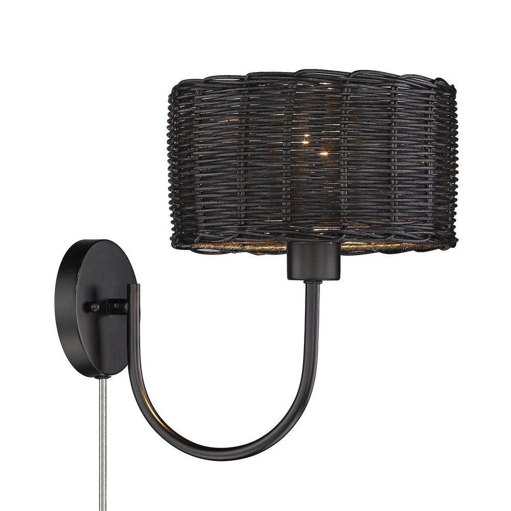 Erma 1-Light Matte Black Wall Sconce with Black Wicker Shade by Golden Lighting 4 Erma 1-Light Matte Black Wall Sconce with Black Wicker Shade by Golden Lighting - Image 2