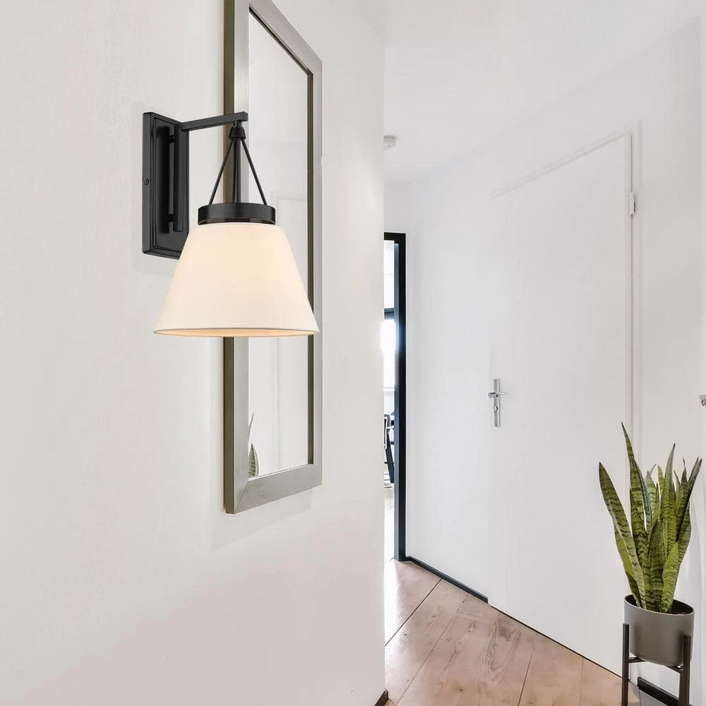 Penn 1 Light Matte Black Wall Sconce with Modern White Shade Shade by Golden Lighting 5 Penn 1 Light Matte Black Wall Sconce with Modern White Shade Shade by Golden Lighting - Image 3