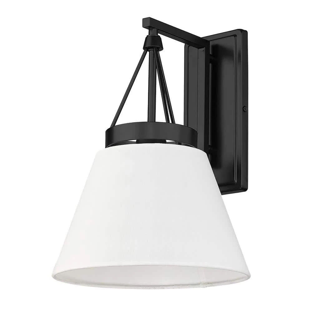 Penn 1 Light Matte Black Wall Sconce with Modern White Shade Shade by Golden Lighting 4 Penn 1 Light Matte Black Wall Sconce with Modern White Shade Shade by Golden Lighting - Image 2