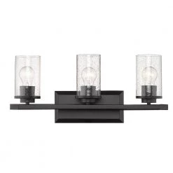 Mercer 3-Light Bath Vanity in Matte Black with Matte Black Accents and Seeded Glass by Golden Lighting