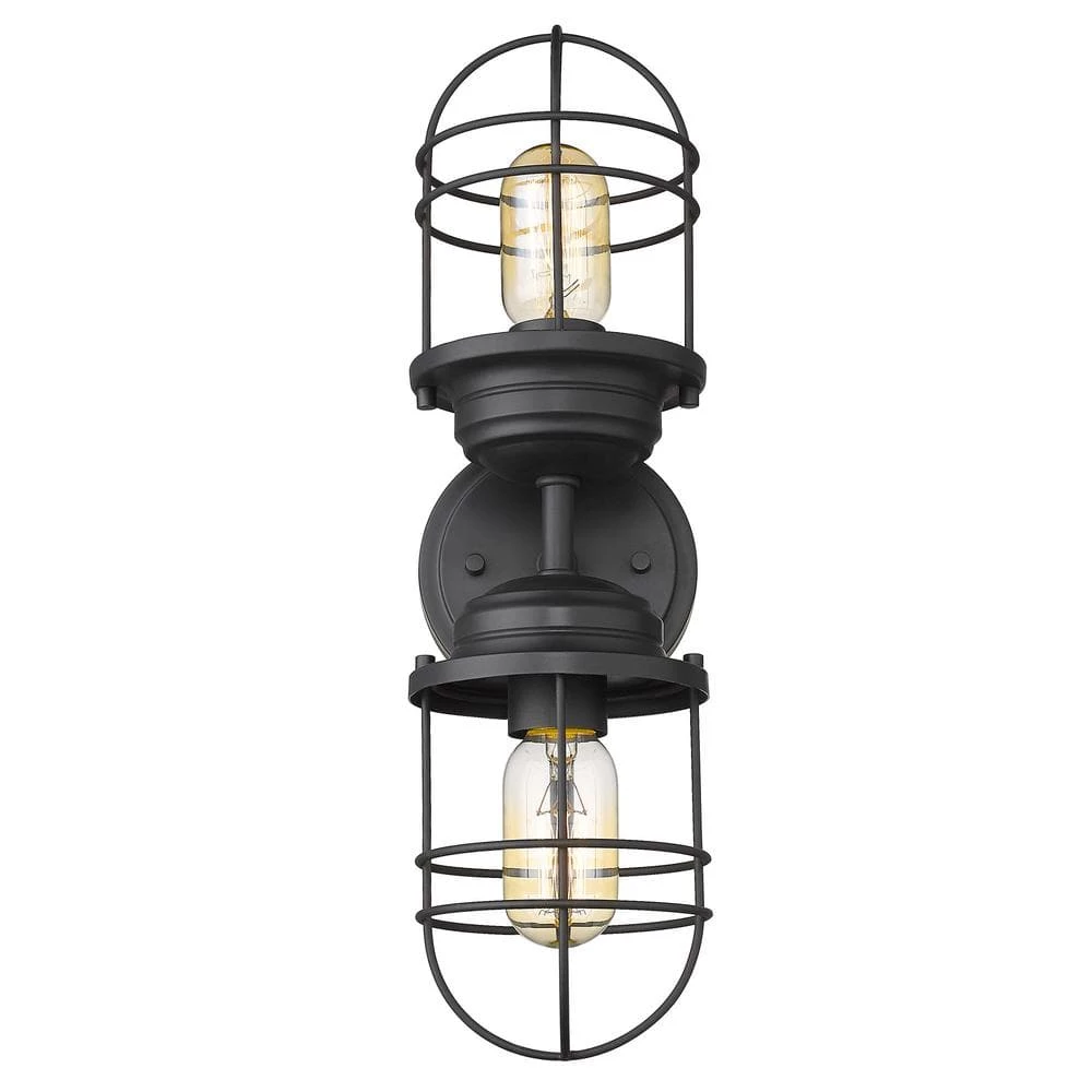 Seaport 4.625 in. 2-Light Matte Black Sconce by Golden Lighting 6 Seaport 4.625 in. 2-Light Matte Black Sconce by Golden Lighting - Image 4