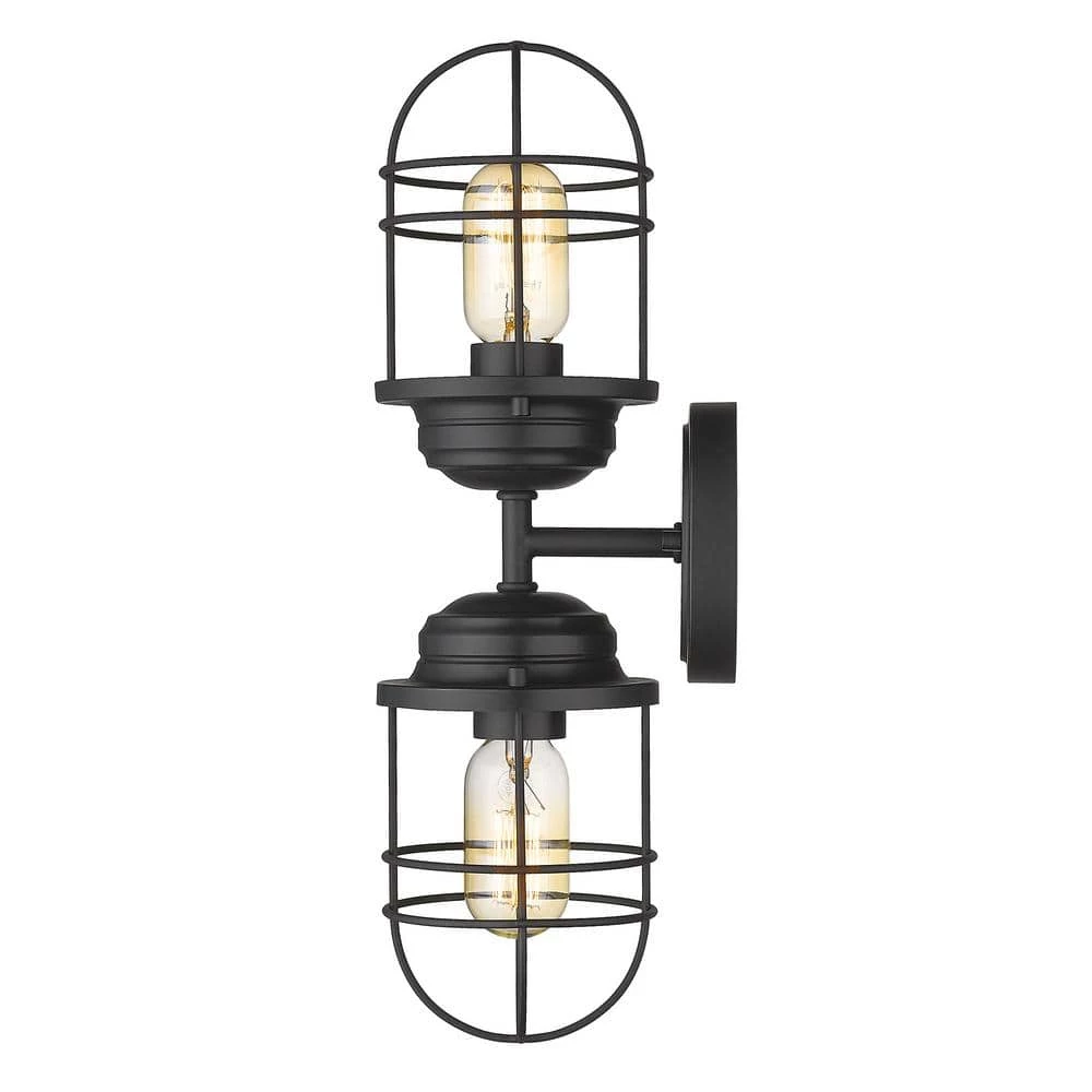 Seaport 4.625 in. 2-Light Matte Black Sconce by Golden Lighting 5 Seaport 4.625 in. 2-Light Matte Black Sconce by Golden Lighting - Image 3