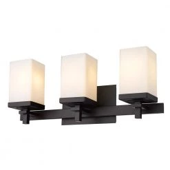 Maddox 3-Light Matte Black Vanity Light with Opal Shade by Golden Lighting