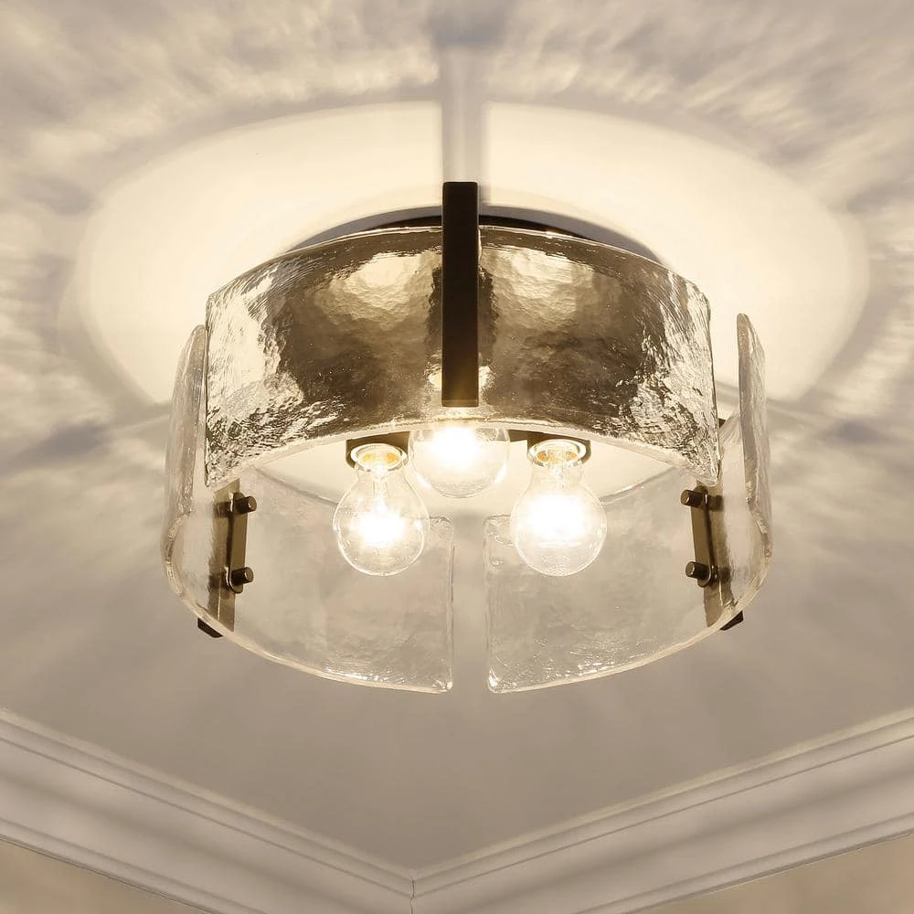 Aenon 3-Light Matte Black Hammered Water Glass Flush Mount by Golden Lighting 6 Aenon 3-Light Matte Black Hammered Water Glass Flush Mount by Golden Lighting - Image 4