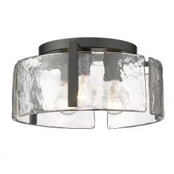 Aenon 3-Light Matte Black Hammered Water Glass Flush Mount by Golden Lighting