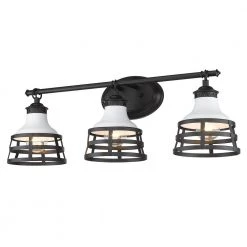 Locklyn 9.5 in. 3-Light Matte Black Vanity Light with Matte White Shades by Golden Lighting