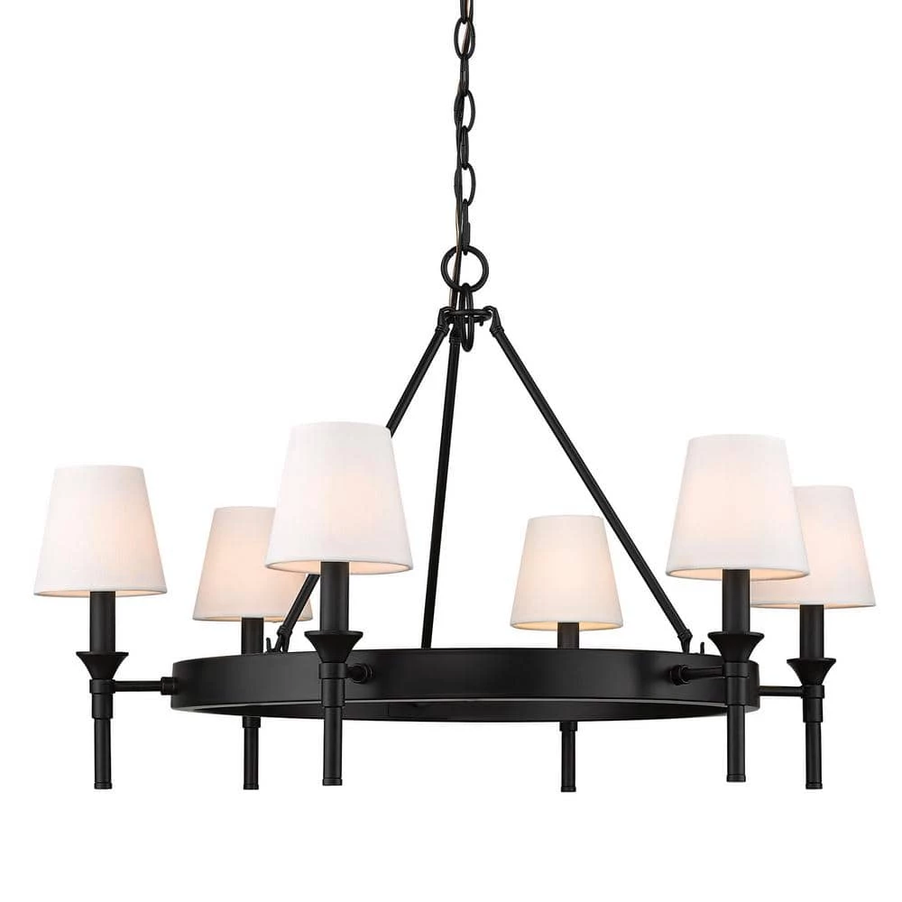 Edinburgh 6-Light Matte Black Modern White Shade Chandelier by Golden Lighting 6 Edinburgh 6-Light Matte Black Modern White Shade Chandelier by Golden Lighting - Image 4