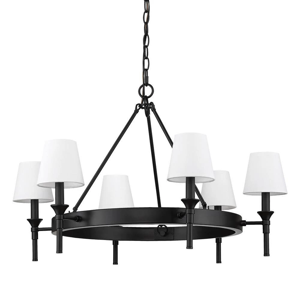 Edinburgh 6-Light Matte Black Modern White Shade Chandelier by Golden Lighting 5 Edinburgh 6-Light Matte Black Modern White Shade Chandelier by Golden Lighting - Image 3