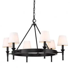 Edinburgh 6-Light Matte Black Modern White Shade Chandelier by Golden Lighting