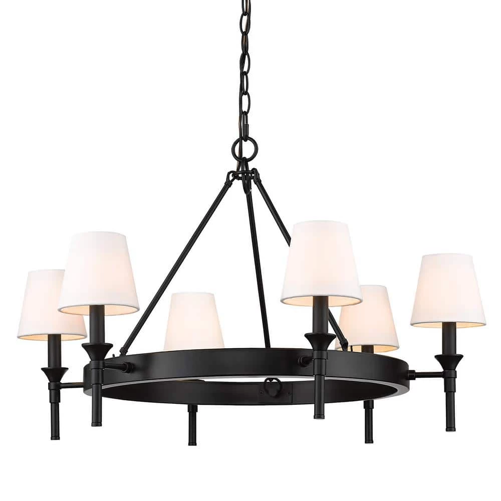 Edinburgh 6-Light Matte Black Modern White Shade Chandelier by Golden Lighting 3 Edinburgh 6-Light Matte Black Modern White Shade Chandelier by Golden Lighting