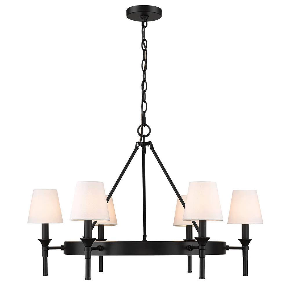 Edinburgh 6-Light Matte Black Modern White Shade Chandelier by Golden Lighting 4 Edinburgh 6-Light Matte Black Modern White Shade Chandelier by Golden Lighting - Image 2
