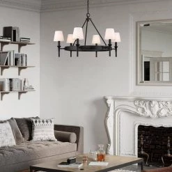 Edinburgh 6-Light Matte Black Modern White Shade Chandelier by Golden Lighting 14 Edinburgh 6-Light Matte Black Modern White Shade Chandelier by Golden Lighting -Golden Lighting Shop matte black modern white shade golden lighting chandeliers 1020 6 blk mws fa 1000