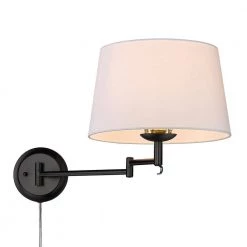 Eleanor 1-Light Matte Black Modern White Shade Articulating Wall Sconce by Golden Lighting -Golden Lighting Shop matte black modern white shade golden lighting vanity lighting 3692 a1w blk mws 44 1000