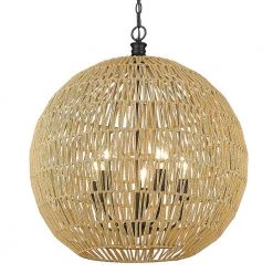 Florence 5 Light Matte Black Natural Raphia Rope Globe Pendant Light by Golden Lighting
