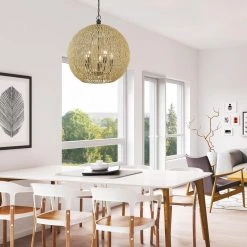 Florence 5 Light Matte Black Natural Raphia Rope Globe Pendant Light by Golden Lighting -Golden Lighting Shop matte black natural raphia rope golden lighting chandeliers 6933 5p blk nr fa 1000