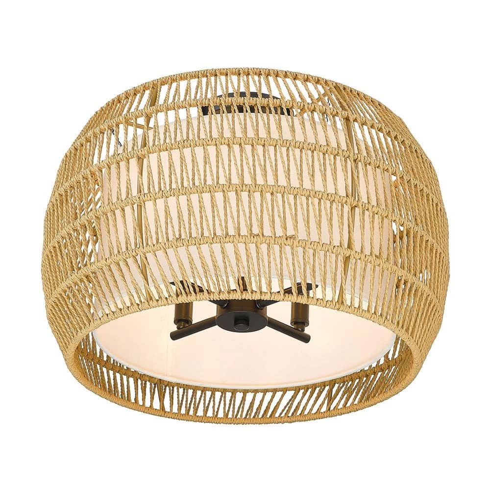 Everly 4-Light Matte Black Natural Rattan Semi-Flush Mount Light by Golden Lighting 5 Everly 4-Light Matte Black Natural Rattan Semi-Flush Mount Light by Golden Lighting - Image 3