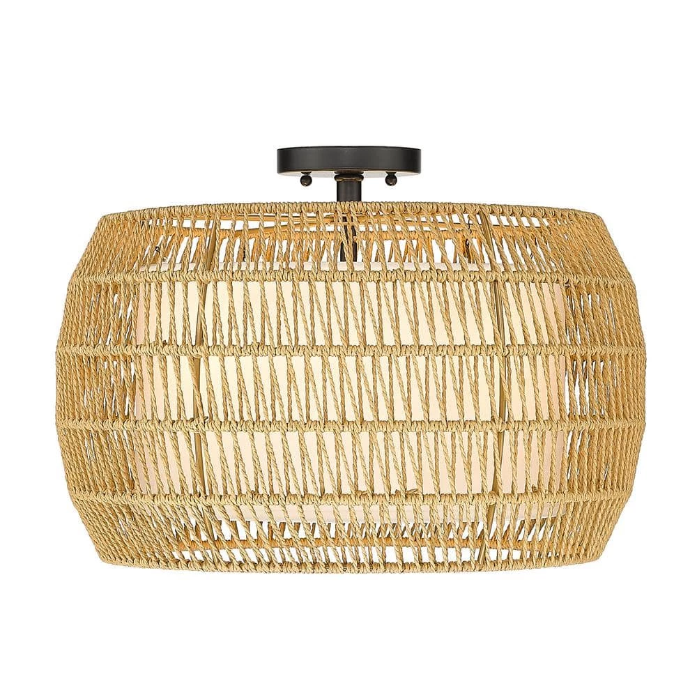 Everly 4-Light Matte Black Natural Rattan Semi-Flush Mount Light by Golden Lighting 4 Everly 4-Light Matte Black Natural Rattan Semi-Flush Mount Light by Golden Lighting - Image 2