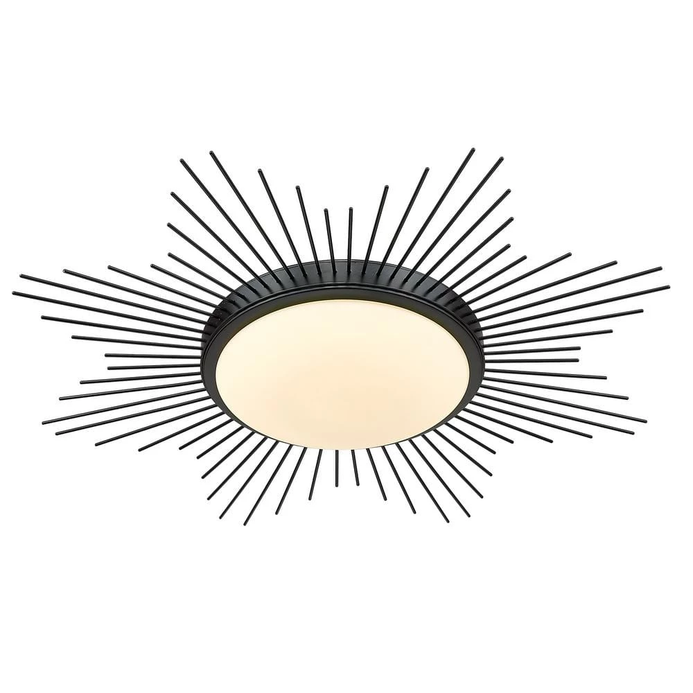 Kieran 24 in. 1-Light Matte Black Opal Glass LED Flush Mount by Golden Lighting 3 Kieran 24 in. 1-Light Matte Black Opal Glass LED Flush Mount by Golden Lighting