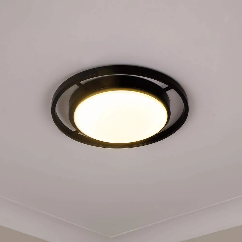 Astra 13.5 in. 1-Light Matte Black Opal Glass LED Flush Mount by Golden Lighting 7 Astra 13.5 in. 1-Light Matte Black Opal Glass LED Flush Mount by Golden Lighting - Image 5