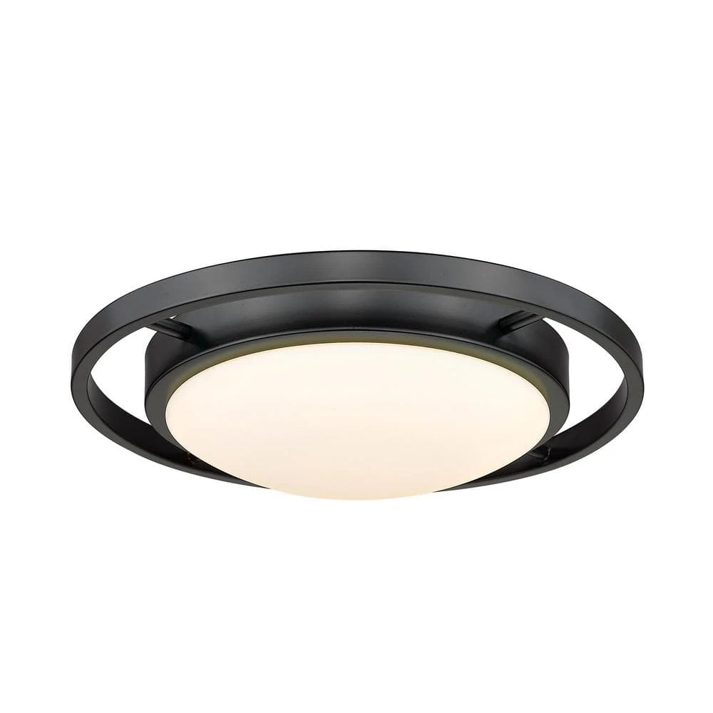Astra 13.5 in. 1-Light Matte Black Opal Glass LED Flush Mount by Golden Lighting 3 Astra 13.5 in. 1-Light Matte Black Opal Glass LED Flush Mount by Golden Lighting