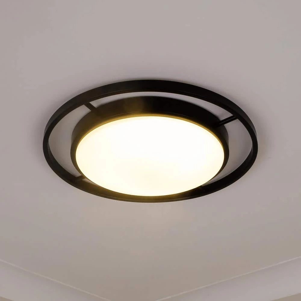 Astra 16.5 in. 1-Light Matte Black Opal Glass LED Flush Mount by Golden Lighting 7 Astra 16.5 in. 1-Light Matte Black Opal Glass LED Flush Mount by Golden Lighting - Image 5