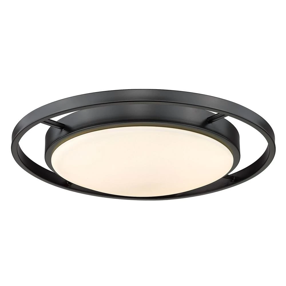 Astra 16.5 in. 1-Light Matte Black Opal Glass LED Flush Mount by Golden Lighting 3 Astra 16.5 in. 1-Light Matte Black Opal Glass LED Flush Mount by Golden Lighting