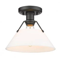 Orwell 10.0 in. 1-Light Matte Black Opal Glass Shade Flush Mount by Golden Lighting