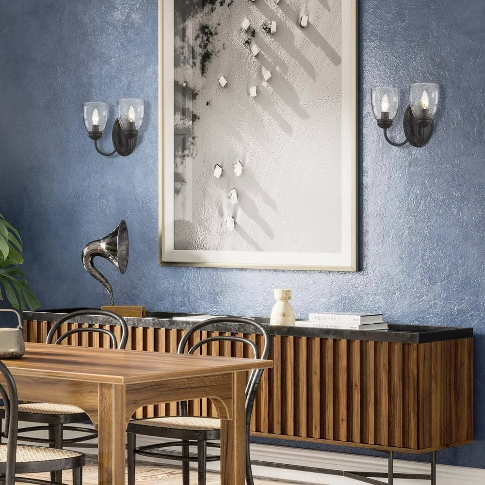 Parrish 2-Light Matte Black Seeded Glass Sconce by Golden Lighting 5 Parrish 2-Light Matte Black Seeded Glass Sconce by Golden Lighting - Image 3