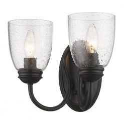 Parrish 2-Light Matte Black Seeded Glass Sconce by Golden Lighting