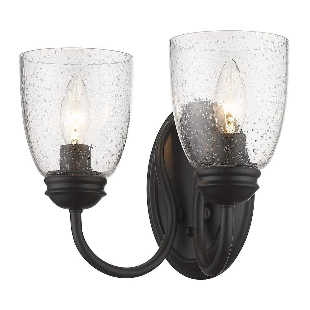 Parrish 2-Light Matte Black Seeded Glass Sconce by Golden Lighting 3 Parrish 2-Light Matte Black Seeded Glass Sconce by Golden Lighting