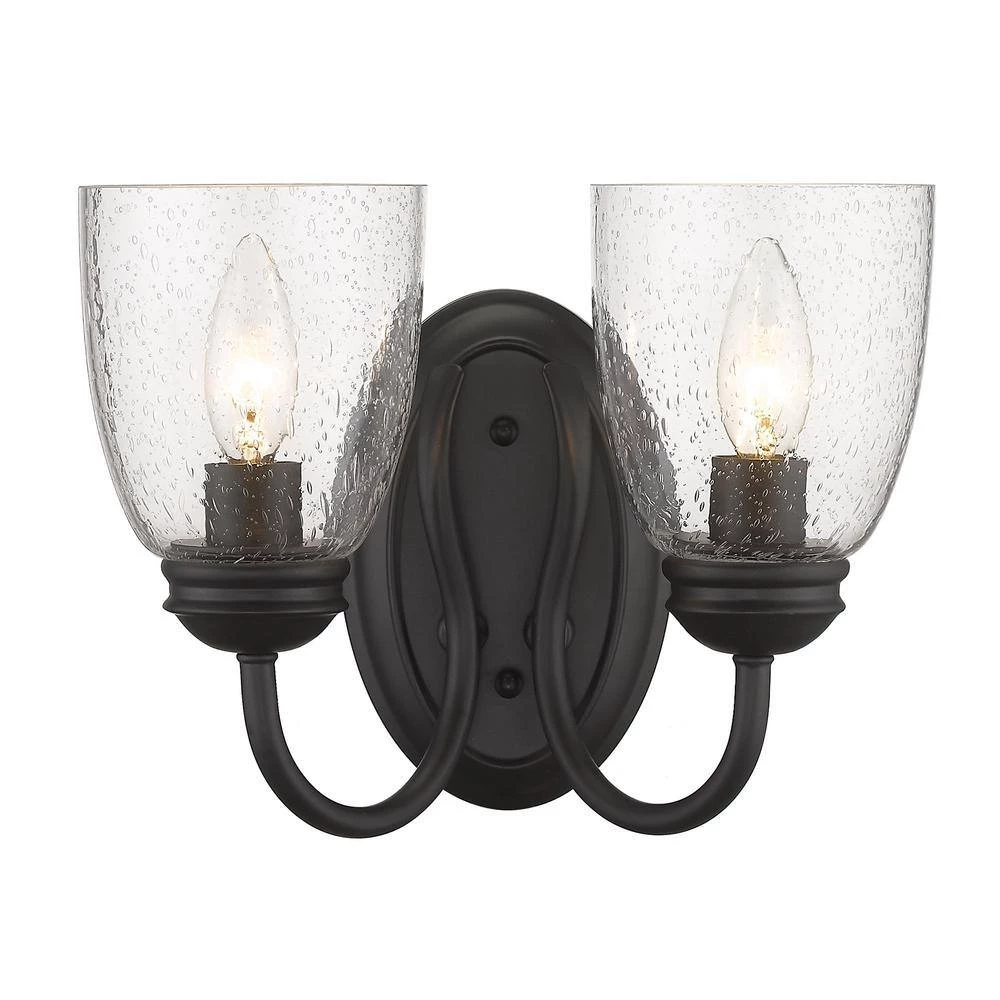 Parrish 2-Light Matte Black Seeded Glass Sconce by Golden Lighting 4 Parrish 2-Light Matte Black Seeded Glass Sconce by Golden Lighting - Image 2